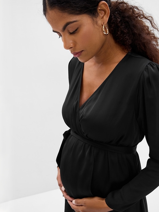 Image number 4 showing, Maternity Satin Wrap Midi Dress