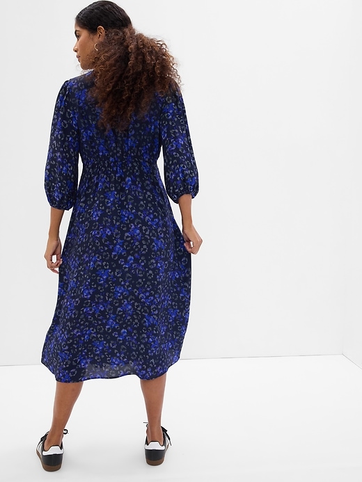 2 of 8 showing, with the color blue leopard print of product Maternity Puff Sleeve Smocked Midi Dress