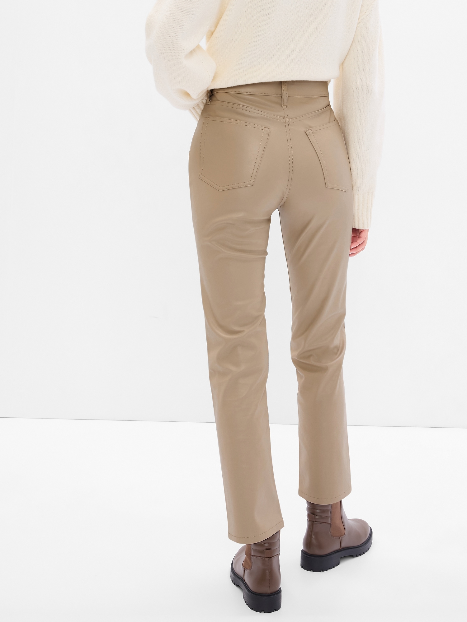 High Rise Vegan Leather Cheeky Straight Pants | Gap