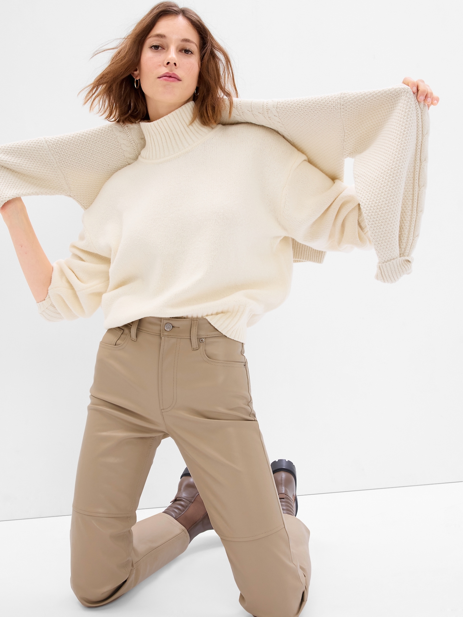 High Rise Vegan Leather Cheeky Straight Pants Gap