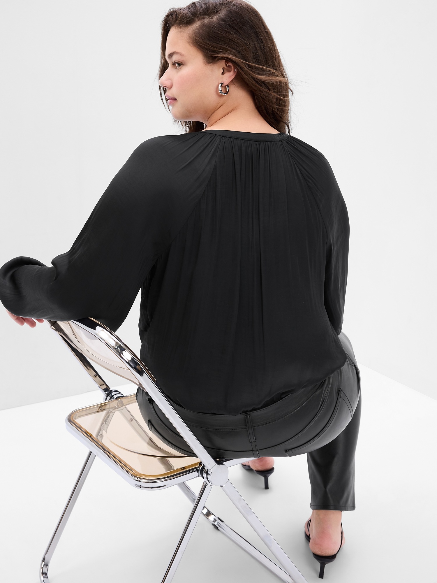 Chocolate Brown Satin Plunge Wrap Bodysuit - Penelopi