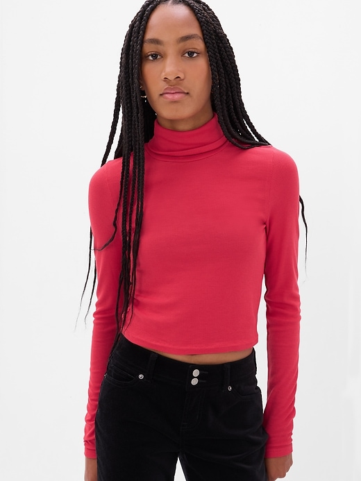 1 of 8 showing, with the color modern red of product Teen LENZING™ Modal Cropped Turtleneck