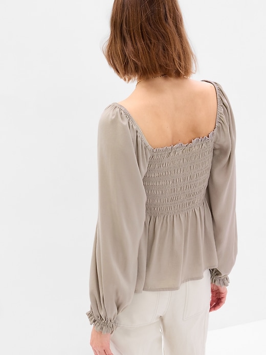 2 of 8 showing, with the color quail beige of product Smocked Peplum Top