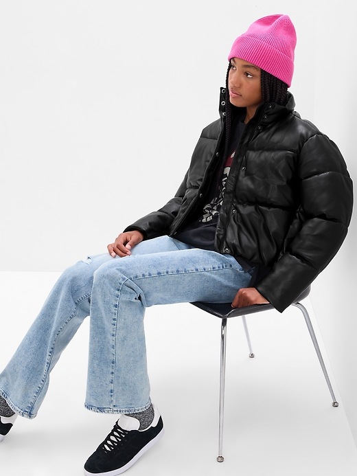 Teen Girls' Recycled Faux-Leather Puffer Jacket by Gap Black Size 10