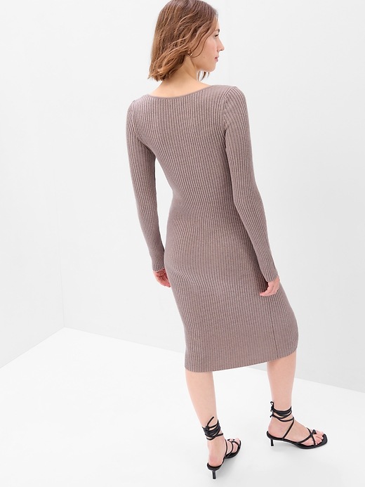 2 of 8 showing, with the color quail brown of product Sweetheart Rib Midi Sweater Dress