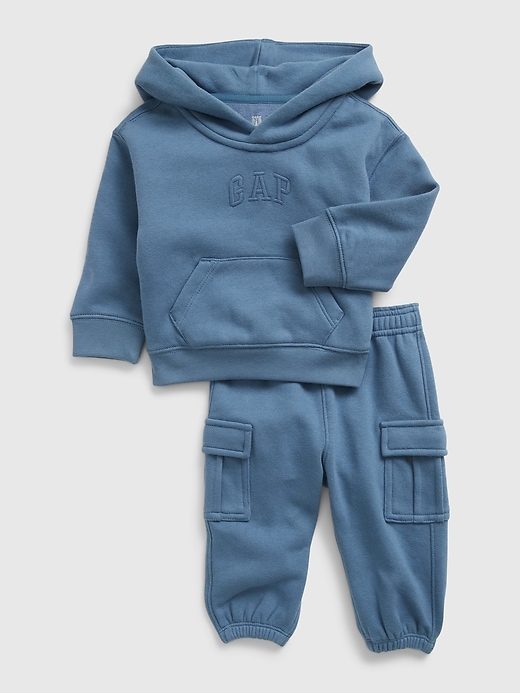 1 of 8 showing, with the color bainbridge blue of product Baby Gap Logo Hoodie Outfit Set