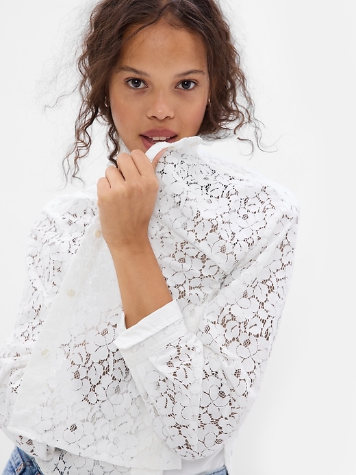 Image number 3 showing, Lace Cropped Shirt