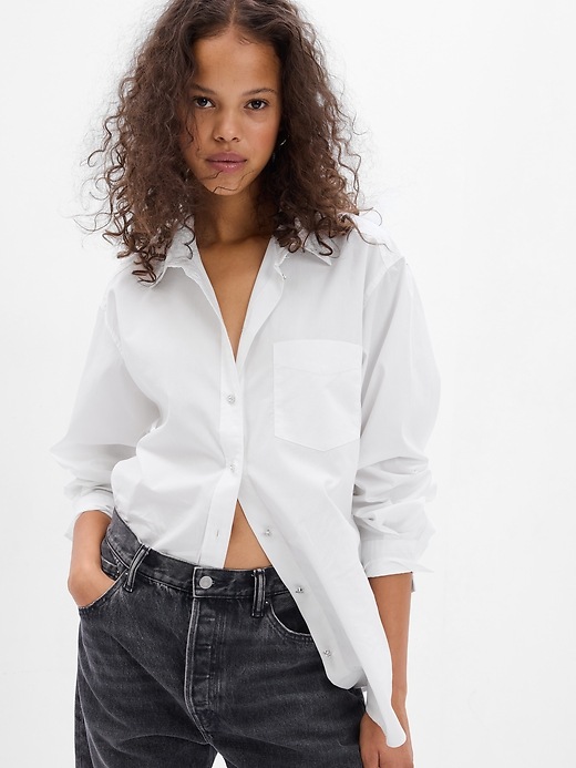 1 of 8 showing, with the color optic white of product Rhinestone Button Big Shirt