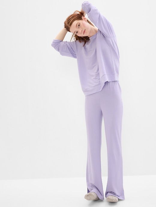 1 of 8 showing, with the color purple lilac of product LENZING™ TENCEL™ Modal Supersoft Split Flare Pants
