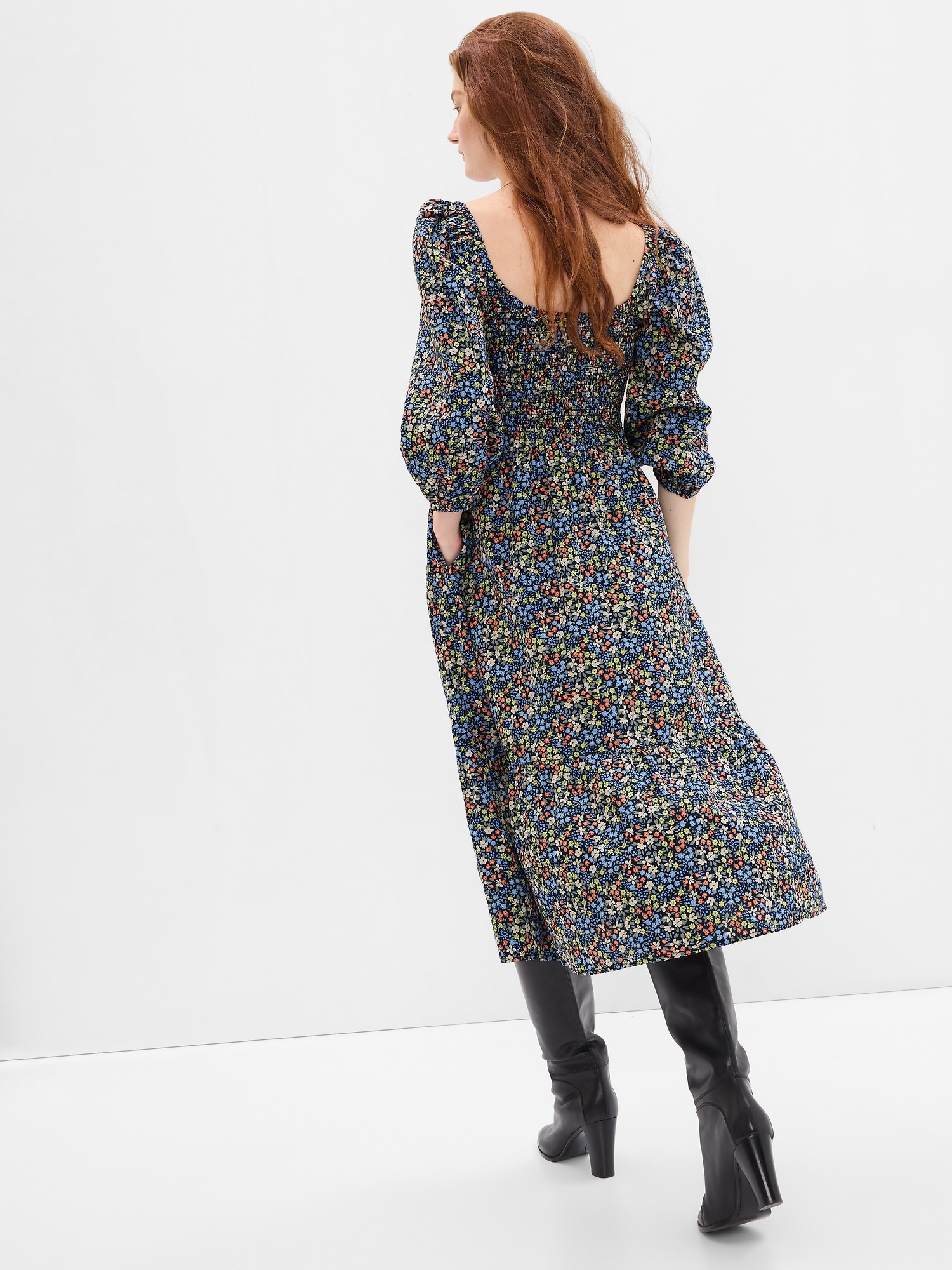 Puff Sleeve Smocked Midi Dress | Gap Puff Sleeve Smocked Midi Dress | Gap