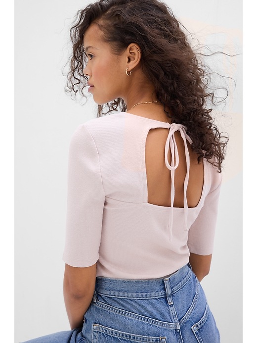 View large product image 1 of 1. Tie-Back Cutout Rib T-Shirt