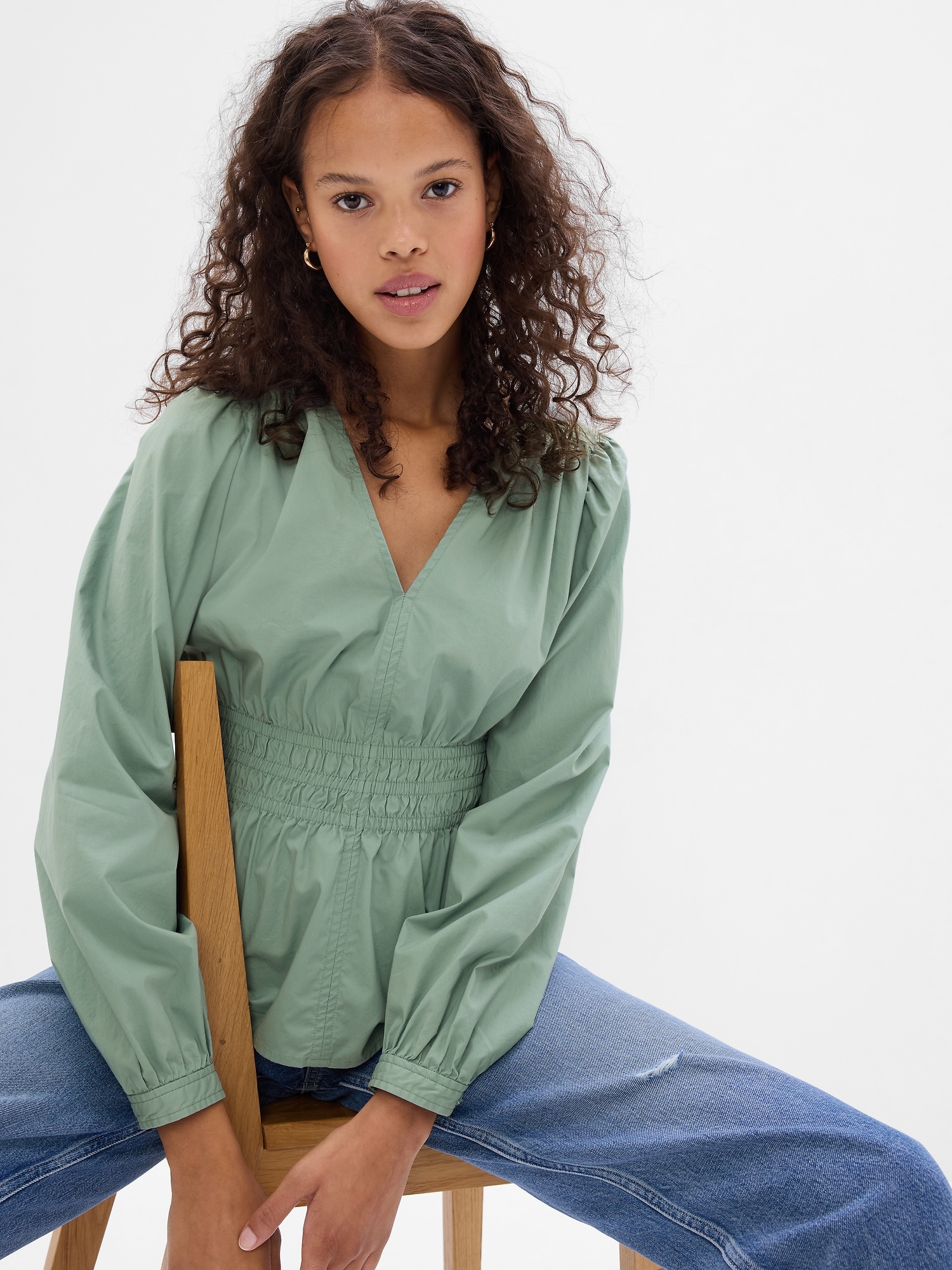 Puff Sleeve Peplum Top Gap puff-sleeve-peplum-top-gap