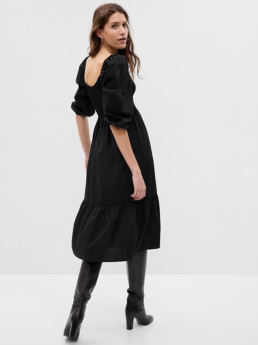 2 of 8 showing, with the color black of product Puff Sleeve Smocked Midi Dress