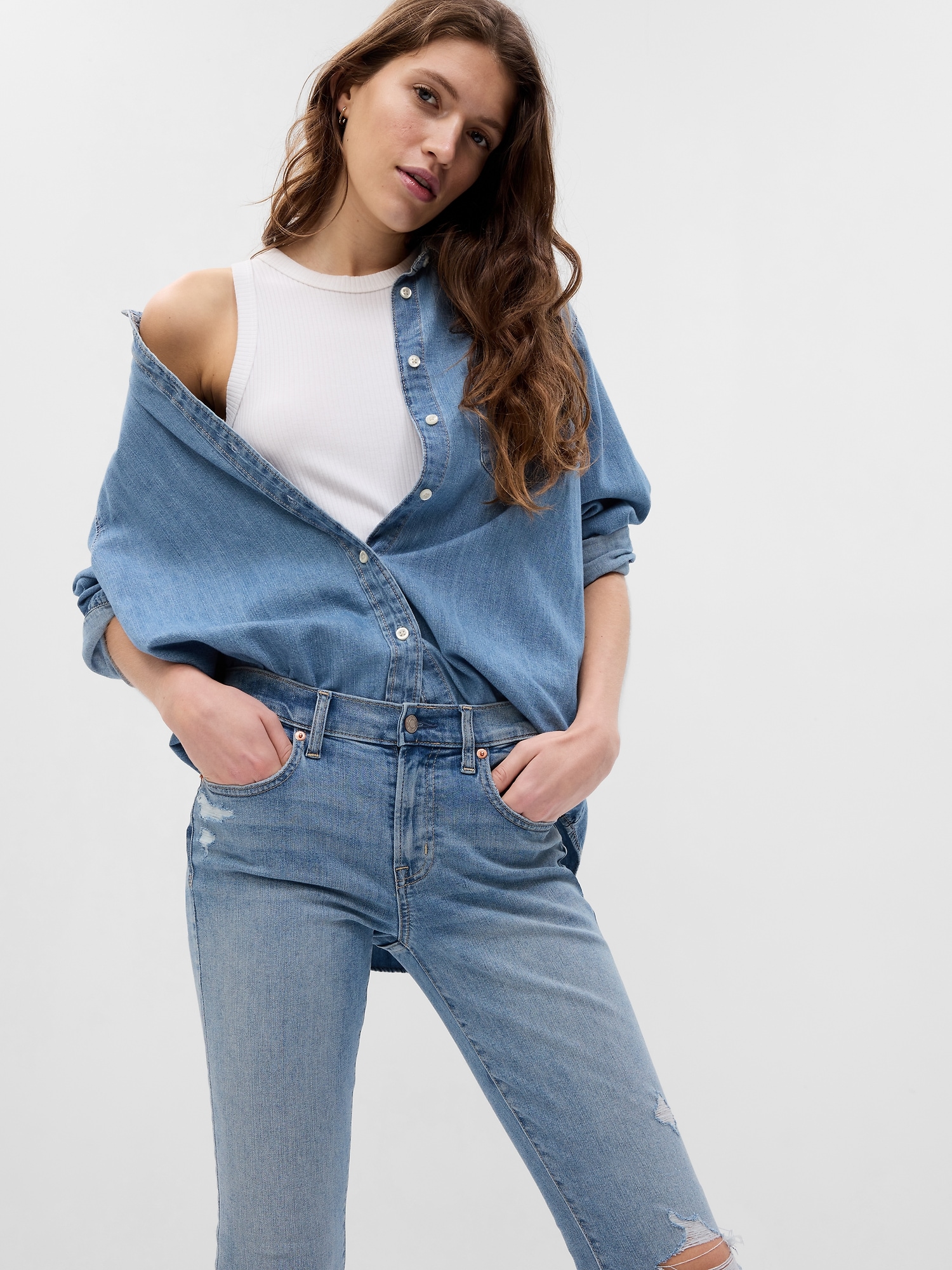 Z1975 FRONT POCKETS DENIM JUMPSUIT - Indigo