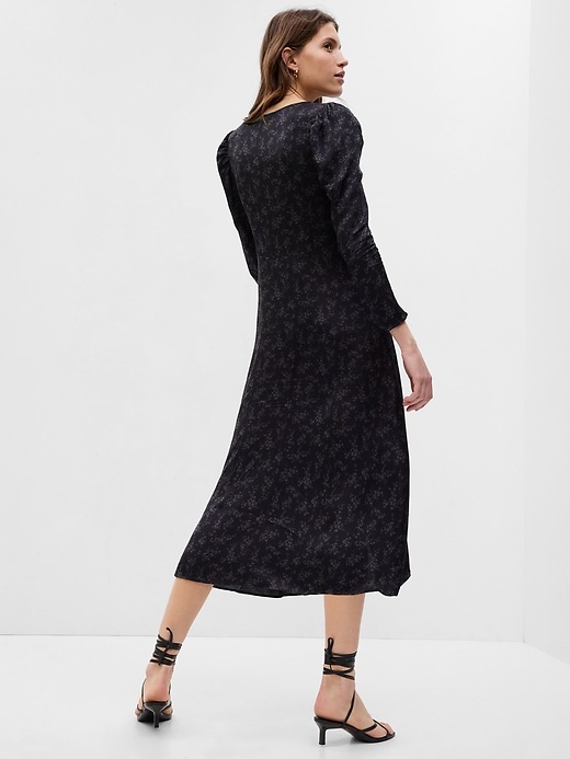 2 of 8 showing, with the color black floral print of product Puff Sleeve Satin Midi Dress