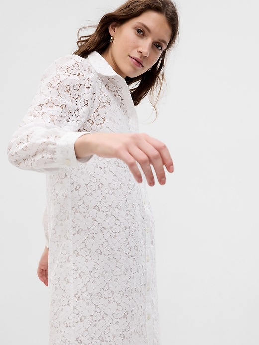 White Lace Shirt Dress White cotton shirt dress with openwork lace bands
