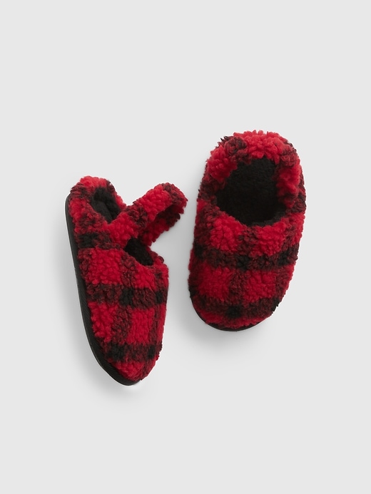 1 of 8 showing, with the color buffalo plaid red of product Toddler Sherpa Slippers