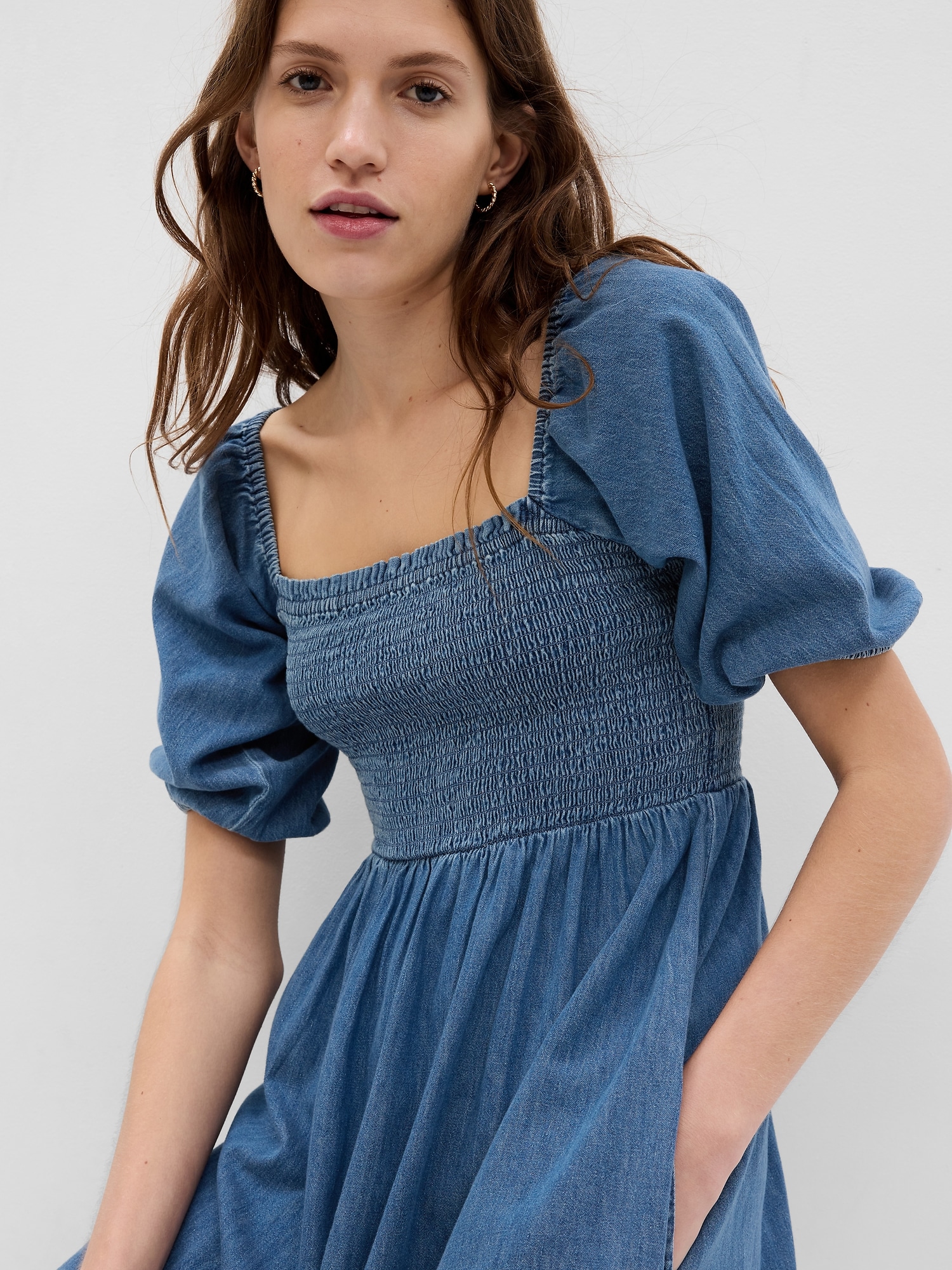 100% Organic Cotton Puff Sleeve Denim Mini Dress with Washwell | Gap