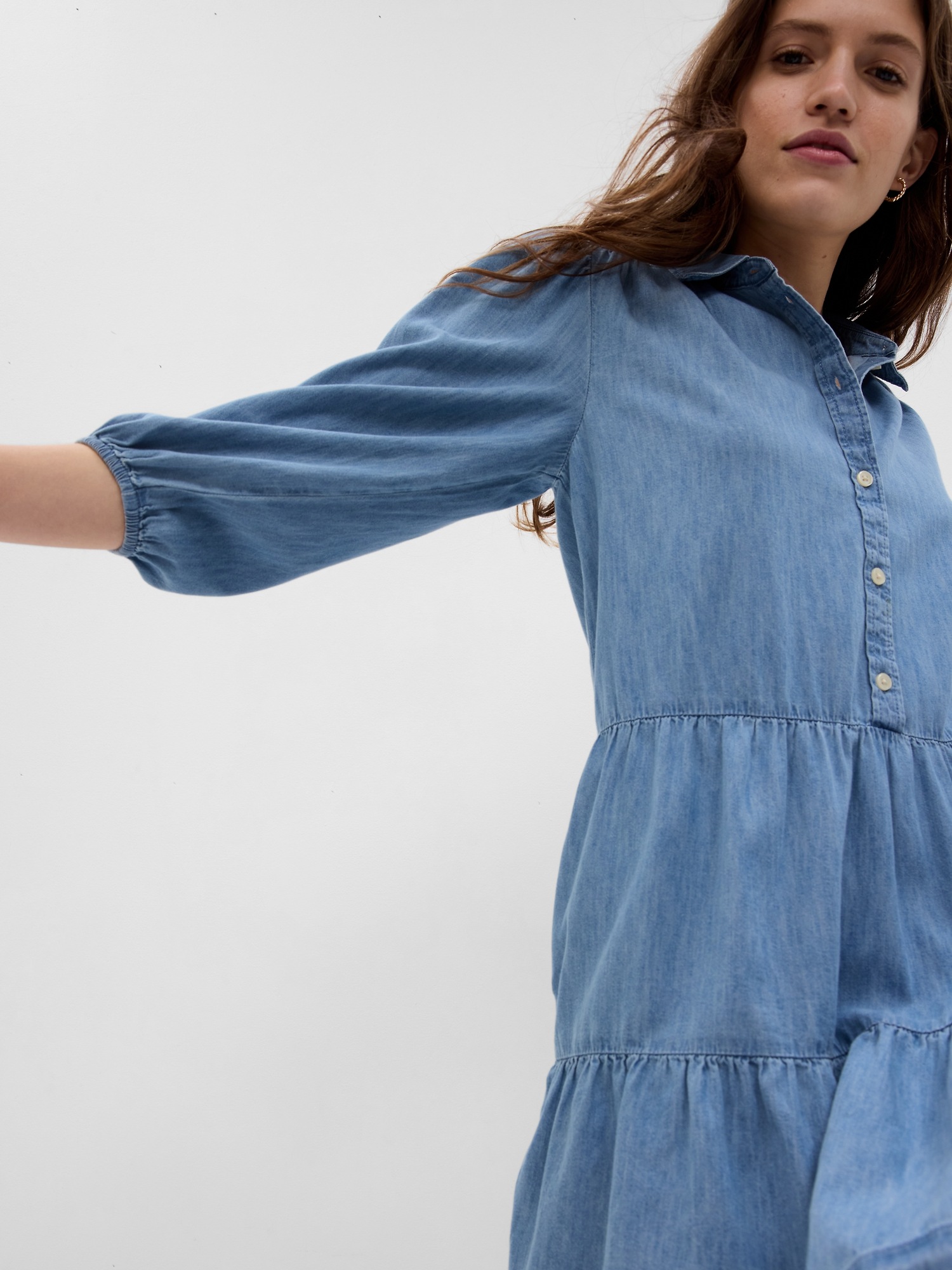 Puff Sleeve Denim Mini Shirtdress | Gap