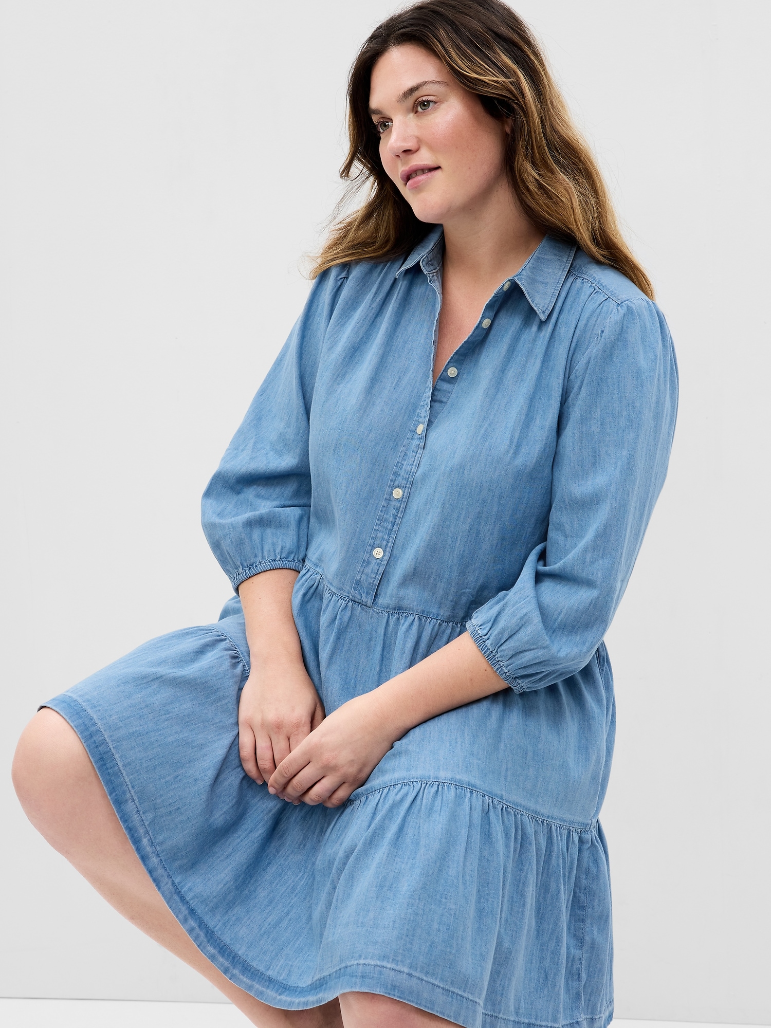 Puff Sleeve Denim Mini Shirtdress | Gap