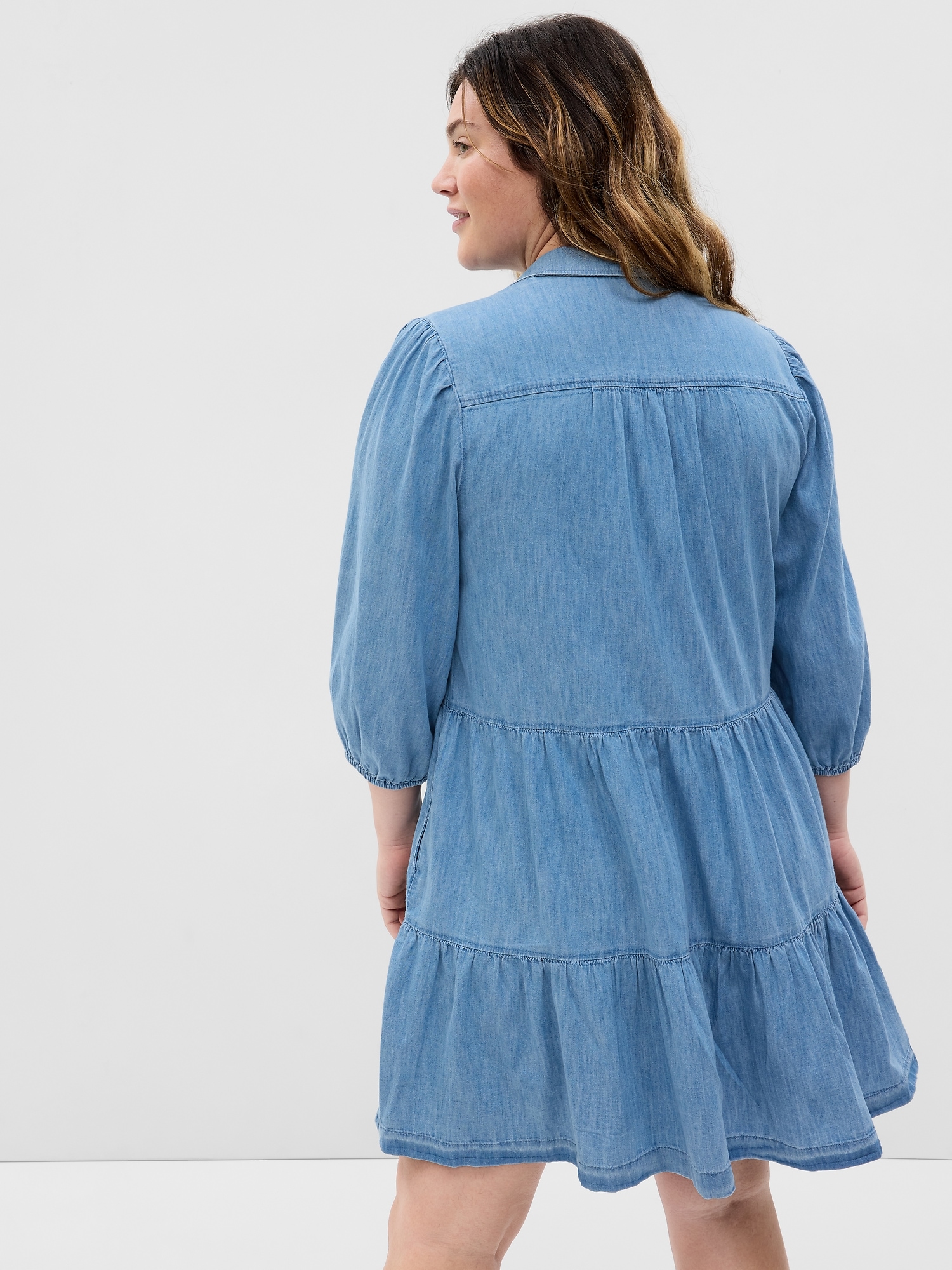 Puff Sleeve Denim Mini Shirtdress Gap