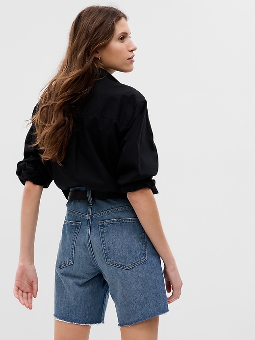 2 of 8 showing, with the color medium indigo of product 8" Mid Rise '90s Loose Denim Bermuda Shorts