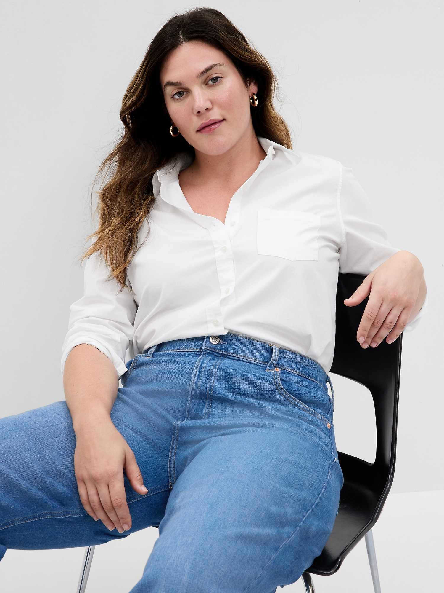 Женская рубашка Gap Organic Cotton Poplin Classic, цвет: Молочный белый — фото 4