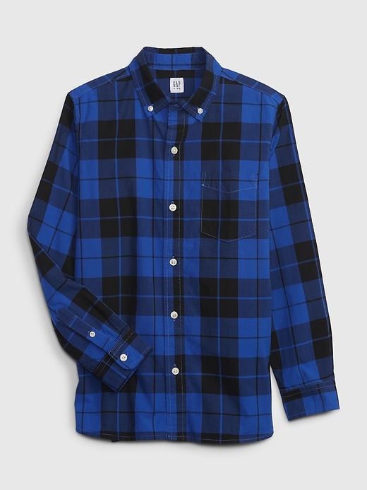 1 of 8 showing, with the color blue stripe of product Kids Plaid Poplin Shirt