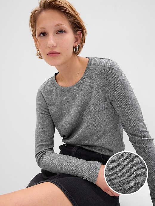 1 of 8 showing, with the color silver grey of product Metallic Rib T-Shirt