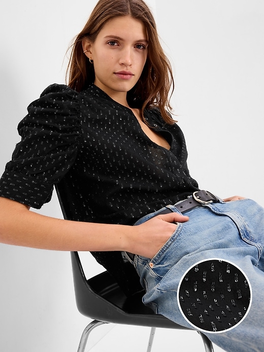 1 of 8 showing, with the color black clip dot of product Puff Sleeve Shirt