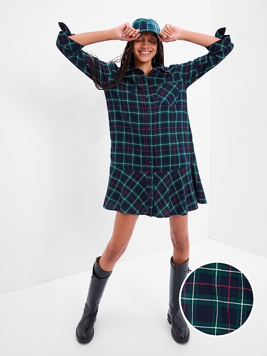 Image number 1 showing, Ruffle Hem Plaid Shirtdress