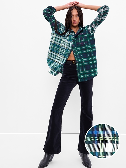 1 of 8 showing, with the color navy blue & green cocktail plaid of product Flannel Big Shirt