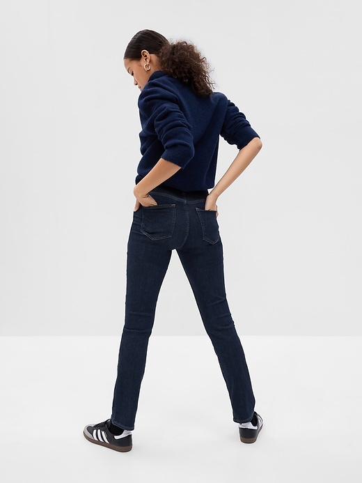 2 of 8 showing, with the color DARK INDIGO 4 of product High Rise Classic Straight Jeans