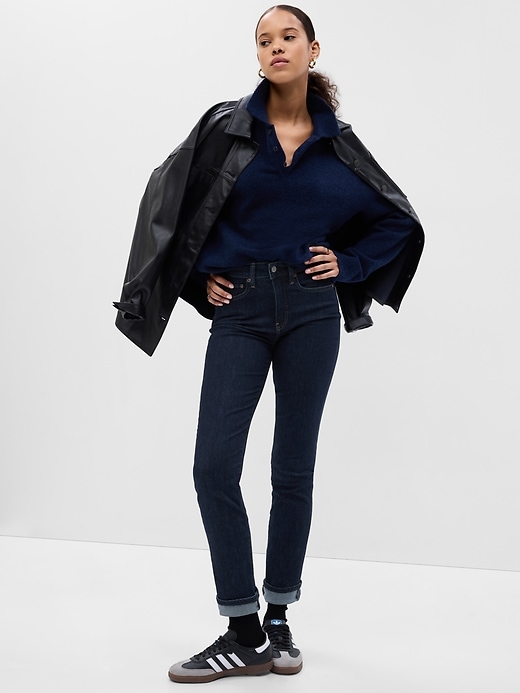 1 of 8 showing, with the color DARK INDIGO 4 of product High Rise Classic Straight Jeans