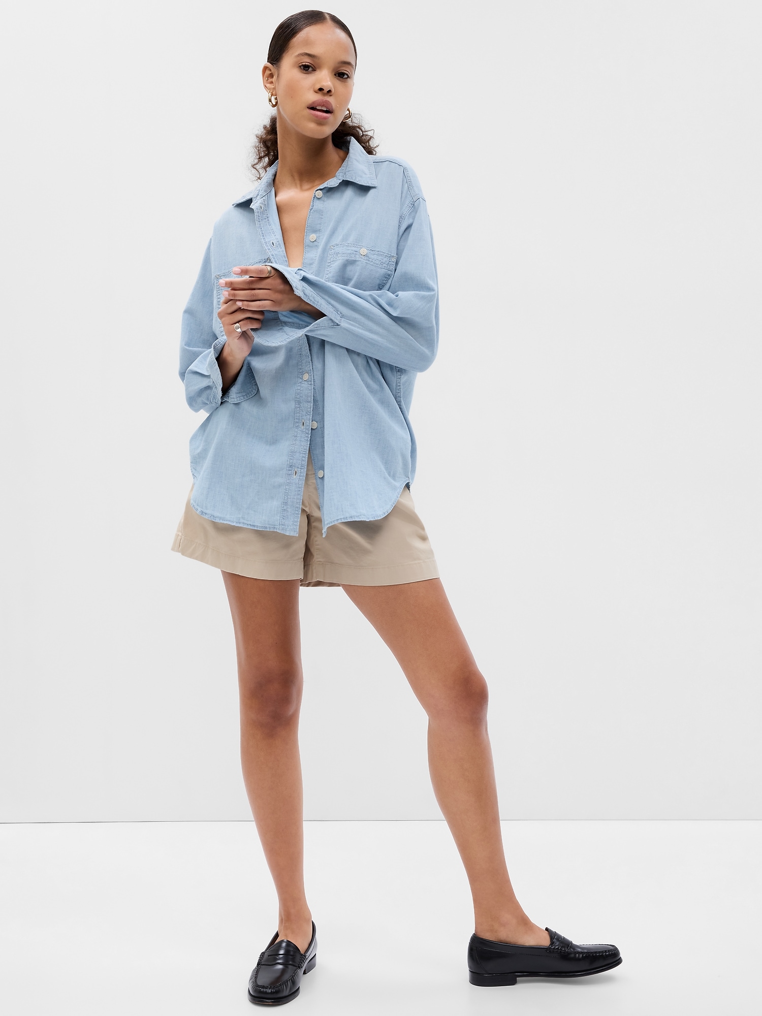 Gap Chambray Denim Big Shirt With Washwell In Light Indigo