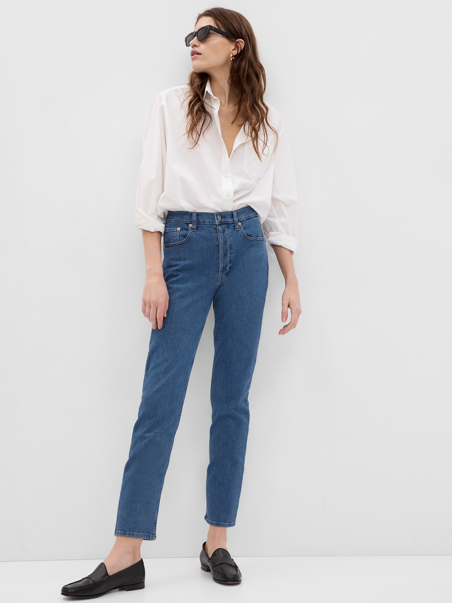 Gap High Rise Cheeky Straight Jeans with Washwell blue - 795394002