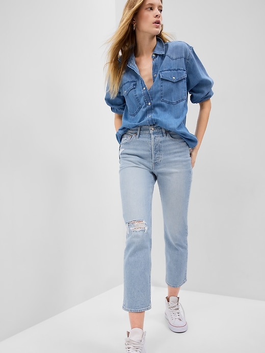 High Rise Destructed Cheeky Straight Jeans with Washwell | Gap