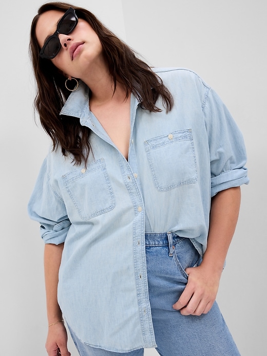 Image number 4 showing, Chambray Denim Big Shirt with Washwell