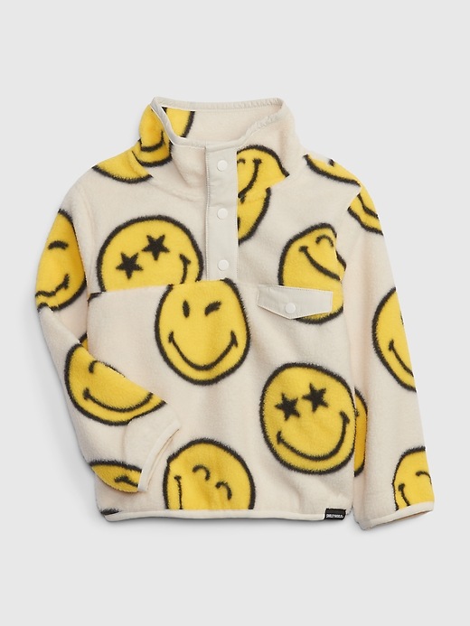 1 of 8 showing, with the color white print of product Gap × SmileyWorld® Toddler Fleece Mockneck Pullover