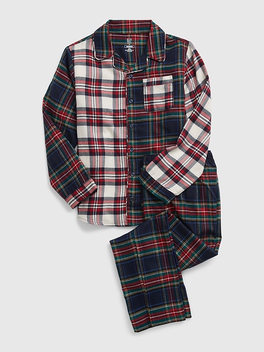 1 of 8 showing, with the color multi red plaid of product Kids 100% Recycled Plaid PJ Set
