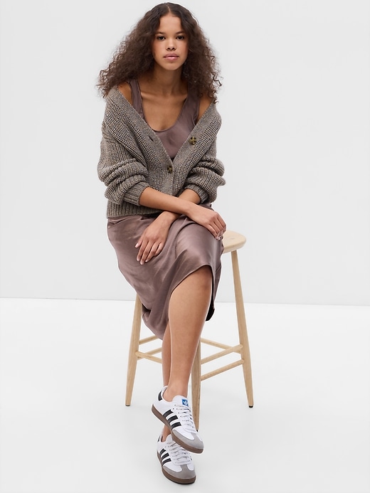 1 of 8 showing, with the color taupe brown sparkle of product Chunky V-Neck Cardigan