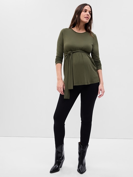 1 of 8 showing, with the color army jacket green of product Maternity Tie Top