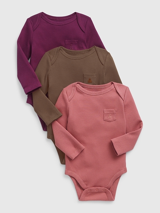 1 of 8 showing, with the color deco rose of product Baby Organic Cotton Rib Bodysuit (3-Pack)