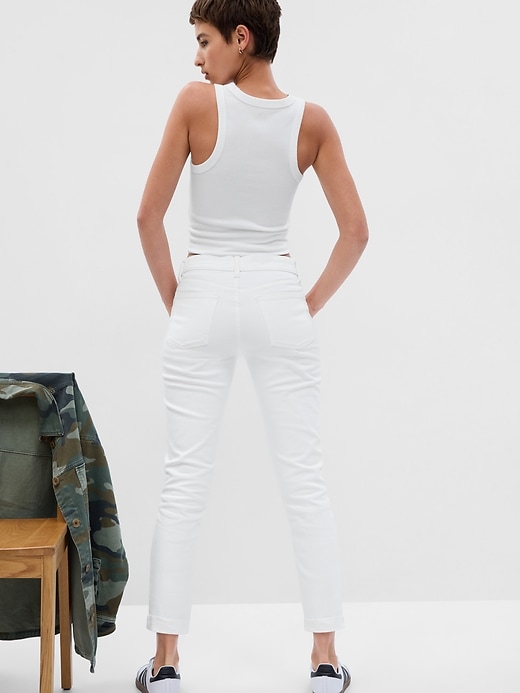 2 of 8 showing, with the color optic white of product Mid Rise Girlfriend Jeans with Washwell
