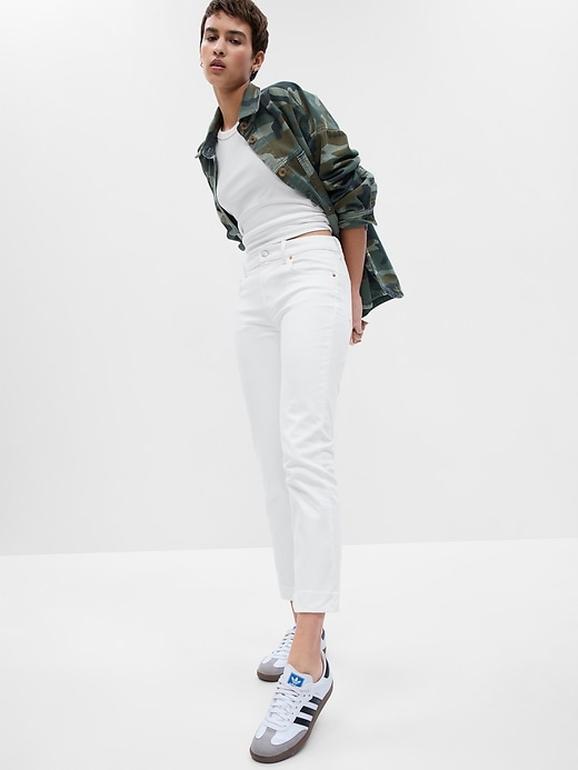 1 of 8 showing, with the color optic white of product Mid Rise Girlfriend Jeans with Washwell