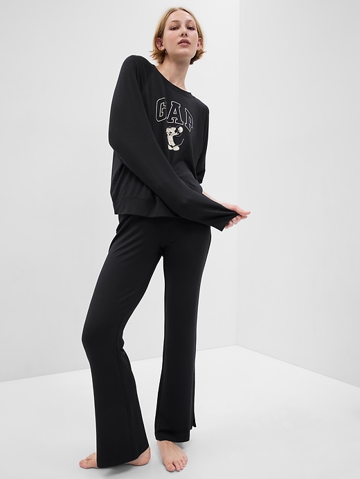 1 of 8 showing, with the color black of product LENZING™ TENCEL™ Modal Supersoft Split Flare Pants