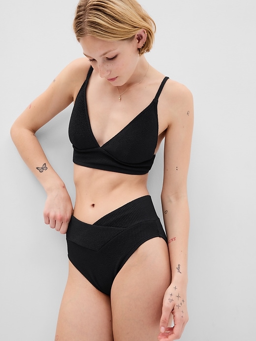 1 of 8 showing, with the color true black of product Rib Plunge Bikini Top