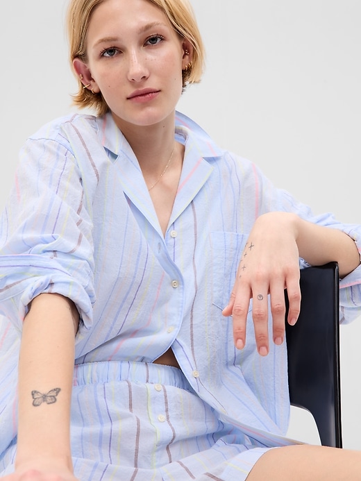 1 of 8 showing, with the color SPA BLUE MULTI STRIPE of product Crepe Big Shirt
