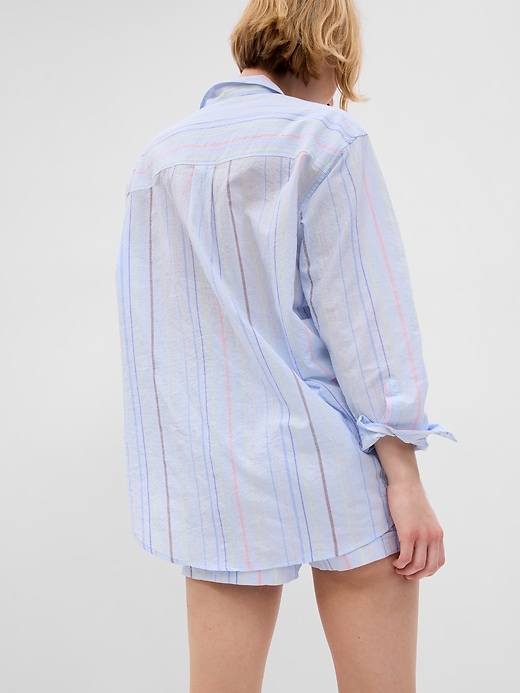 2 of 8 showing, with the color SPA BLUE MULTI STRIPE of product Crepe Big Shirt