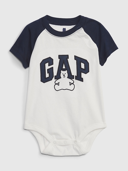 1 of 8 showing, with the color new off white of product Baby 100% Organic Cotton Mix and Match Gap Logo Bodysuit